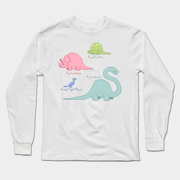 Pixel Art Dinosaur Long Sleeve T-Shirt by Trijucre